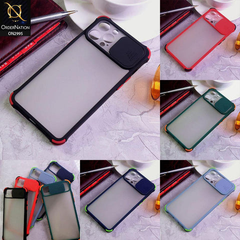 iPhone 12 Pro Cover - Black - Shockproof Bumper Color Border Semi Transparent Camera Slide Protection Case