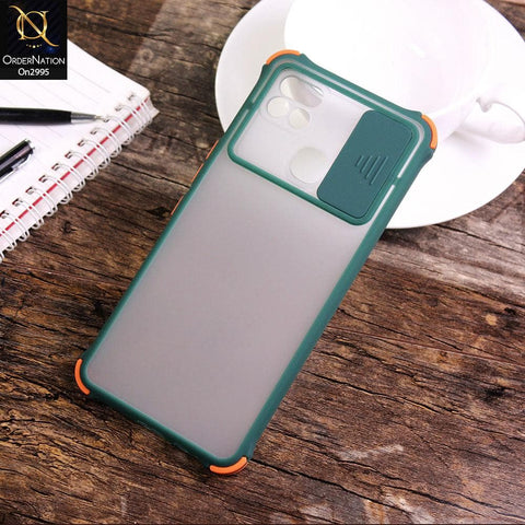 Infinix Hot 10T - Green - Shockproof Bumper Color Border Semi Transparent Camera Slide Protection Case