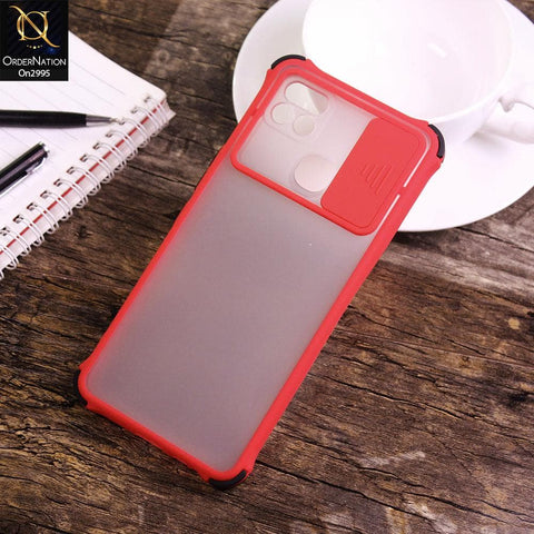 Infinix Hot 10T - Red - Shockproof Bumper Color Border Semi Transparent Camera Slide Protection Case