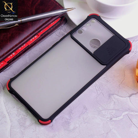 Infinix Hot 8 Cover - Black - Shockproof Bumper Color Border Semi Transparent Camera Slide Protection Case