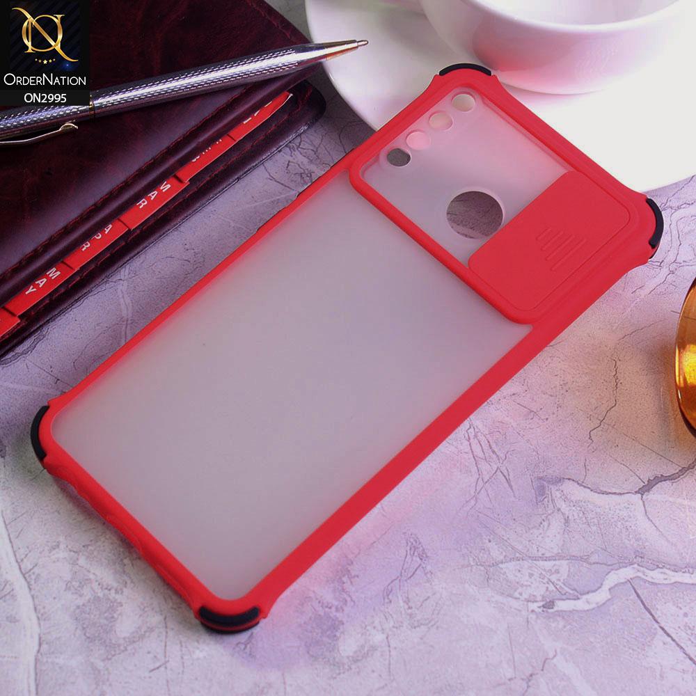 Infinix Hot 8 Cover - Red - Shockproof Bumper Color Border Semi Transparent Camera Slide Protection Case