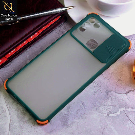 Infinix Hot 10 Play Cover - Dark Green - Shockproof Bumper Color Border Semi Transparent Camera Slide Protection Case