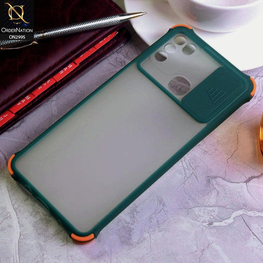 Infinix Hot 9 Play Cover - Dark Green - Shockproof Bumper Color Border Semi Transparent Camera Slide Protection Case