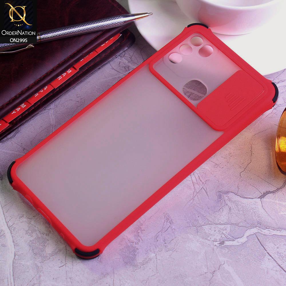 Infinix Hot 9 Play Cover - Red - Shockproof Bumper Color Border Semi Transparent Camera Slide Protection Case