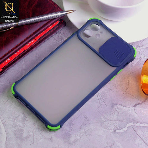 iPhone 11 Cover - Blue - Shockproof Bumper Color Border Semi Transparent Camera Slide Protection Case