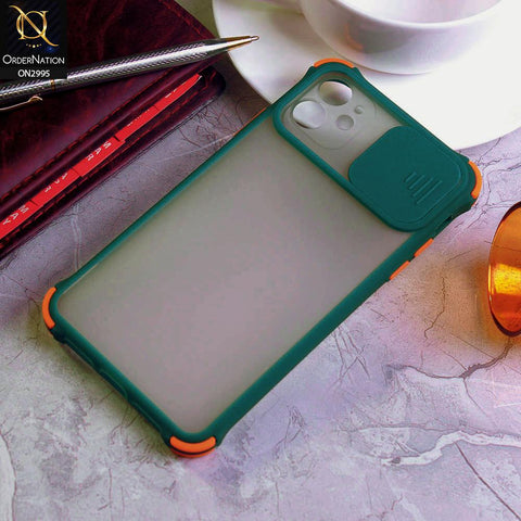 iPhone 11 Cover - Dark Green - Shockproof Bumper Color Border Semi Transparent Camera Slide Protection Case