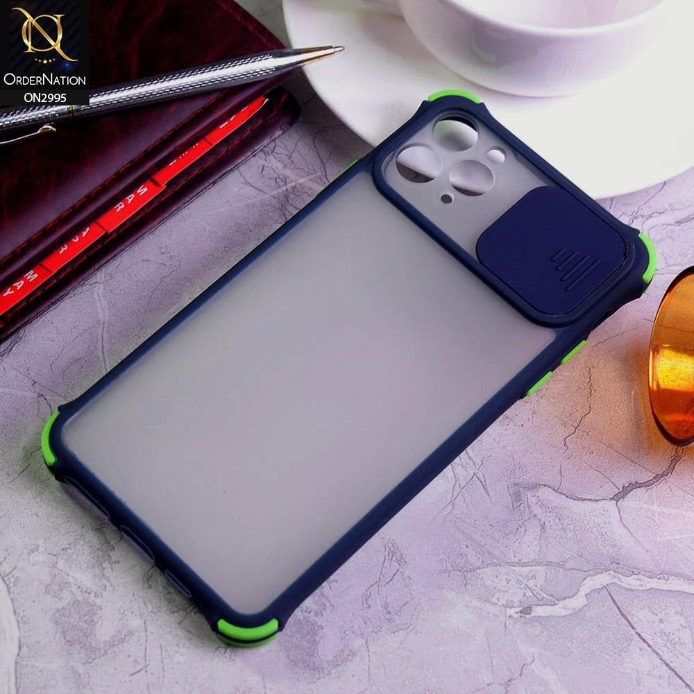 iPhone 11 Pro Max Cover - Blue - Shockproof Bumper Color Border Semi Transparent Camera Slide Protection Case