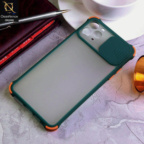 iPhone 11 Pro Max Cover - Dark Green - Shockproof Bumper Color Border Semi Transparent Camera Slide Protection Case