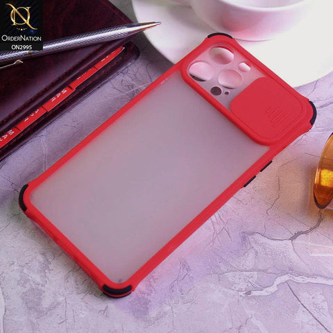 iPhone 12 Pro Cover - Red - Shockproof Bumper Color Border Semi Transparent Camera Slide Protection Case