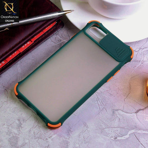 iPhone 8 / 7 Cover - Dark Green - Shockproof Bumper Color Border Semi Transparent Camera Slide Protection Case