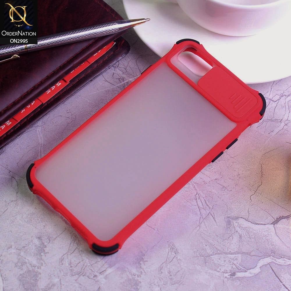 iPhone 8 / 7 Cover - Red - Shockproof Bumper Color Border Semi Transparent Camera Slide Protection Case