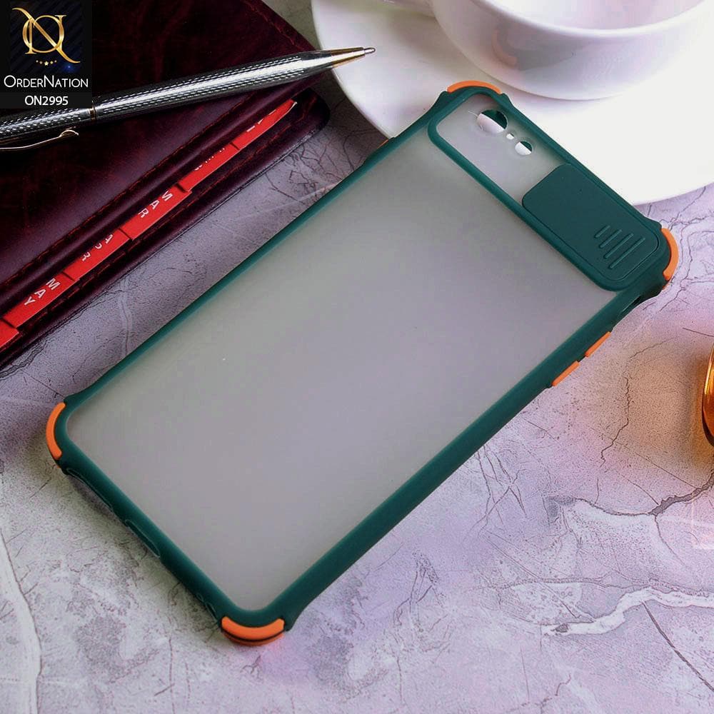 iPhone 6s Plus / 6 Plus Cover - Dark Green - Shockproof Bumper Color Border Semi Transparent Camera Slide Protection Case