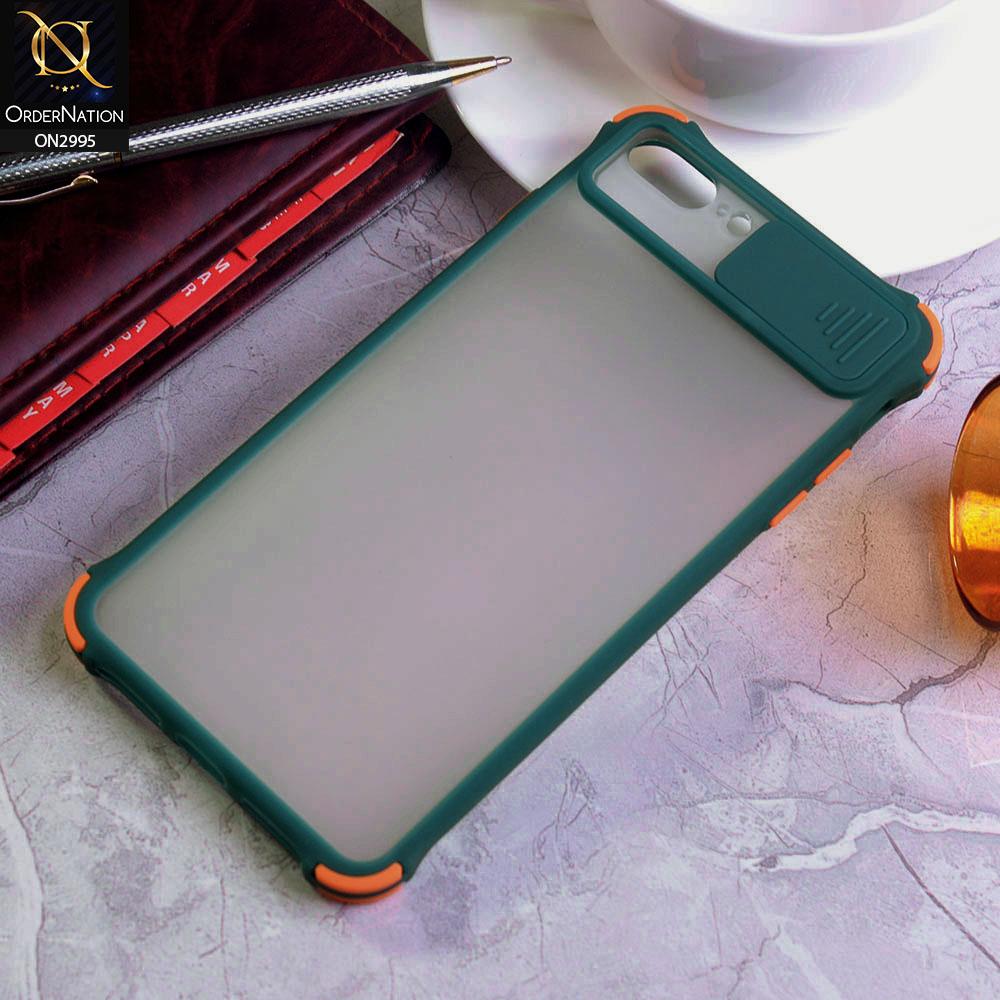 iPhone 8 Plus / 7 Plus Cover - Dark Green - Shockproof Bumper Color Border Semi Transparent Camera Slide Protection Case