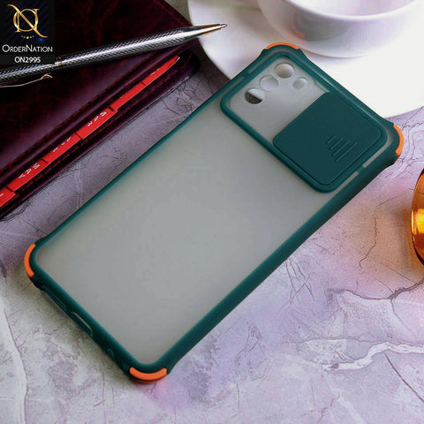 Xiaomi Poco M3 Cover - Dark Green - Shockproof Bumper Color Border Semi Transparent Camera Slide Protection Case