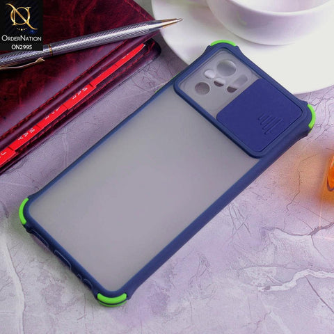 Xiaomi Redmi Note 10 4G Cover - Blue - Shockproof Bumper Color Border Semi Transparent Camera Slide Protection Case