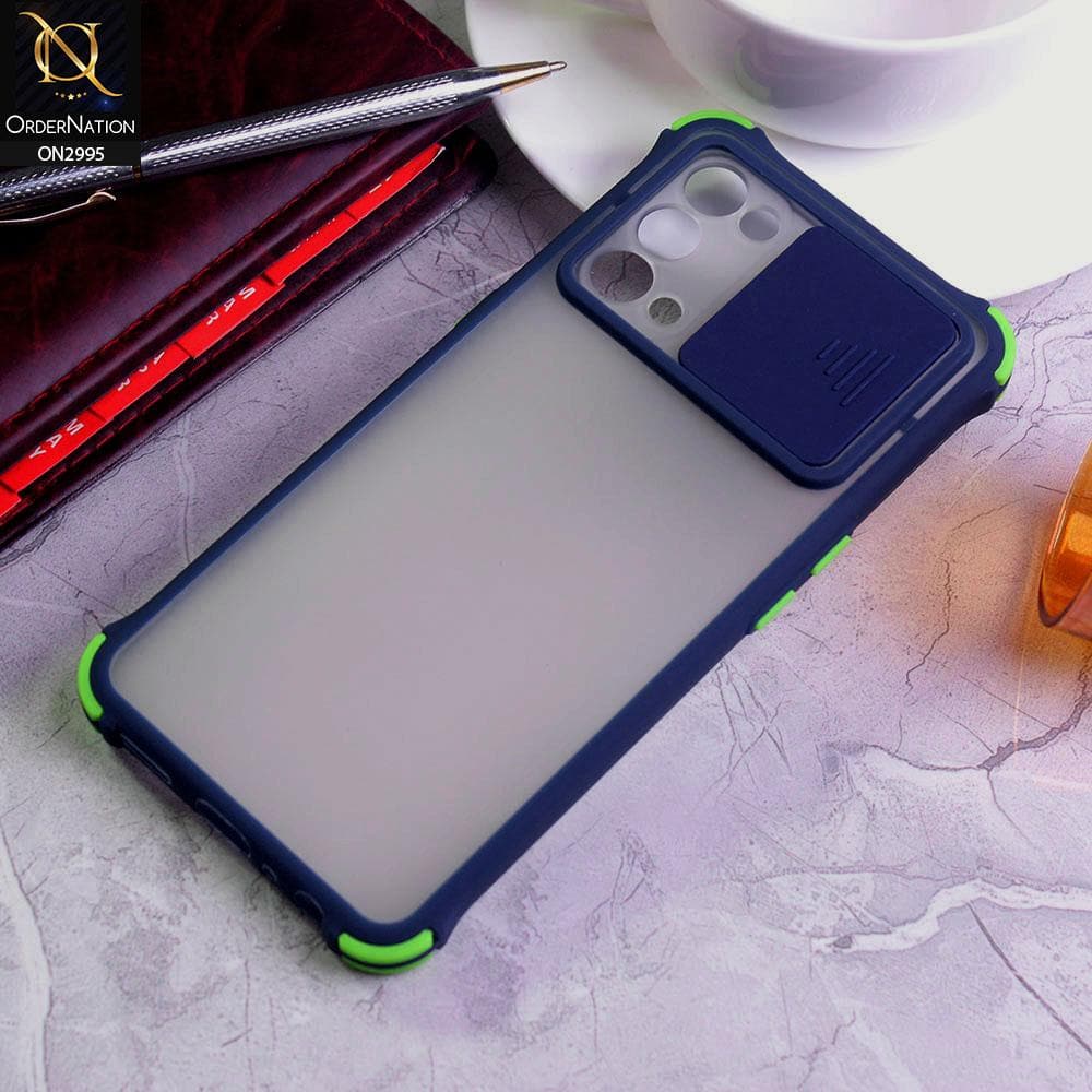 Oppo Reno 5 5G Cover - Blue - Shockproof Bumper Color Border Semi Transparent Camera Slide Protection Case