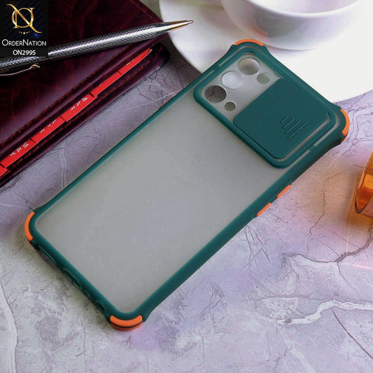 Oppo Reno 5 5G Cover - Dark Green - Shockproof Bumper Color Border Semi Transparent Camera Slide Protection Case