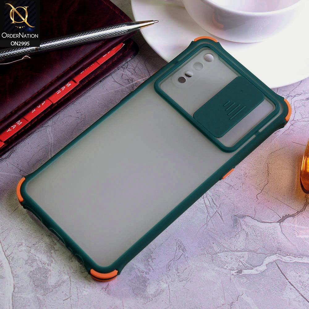 Vivo S1 Cover - Dark Green - Shockproof Bumper Color Border Semi Transparent Camera Slide Protection Case