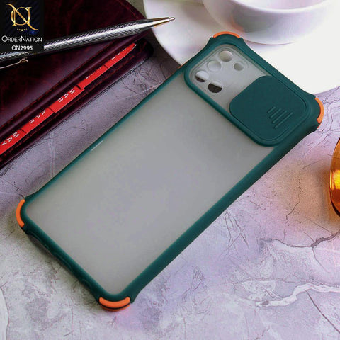 Samsung Galaxy A31 Cover - Dark Green - Shockproof Bumper Color Border Semi Transparent Camera Slide Protection Case