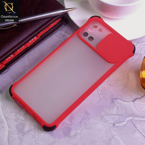 Samsung Galaxy A31 Cover - Red - Shockproof Bumper Color Border Semi Transparent Camera Slide Protection Case