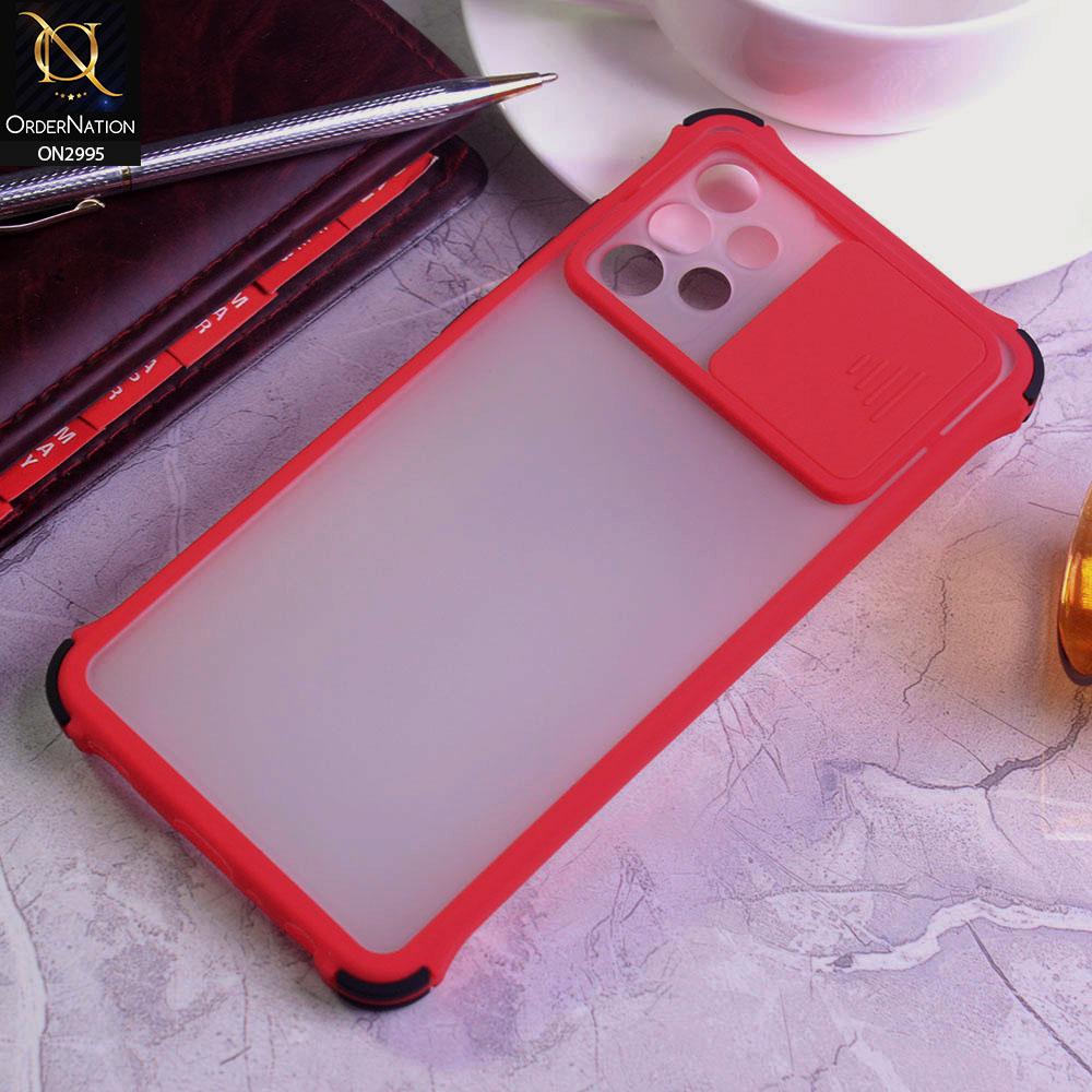 Samsung Galaxy A32 4G Cover - Red - Shockproof Bumper Color Border Semi Transparent Camera Slide Protection Case