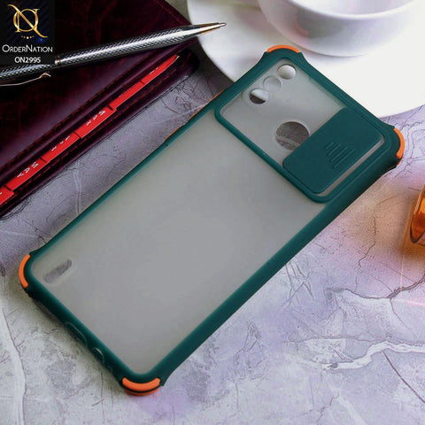 Tecno Spark 6 Go Cover - Dark Green - Shockproof Bumper Color Border Semi Transparent Camera Slide Protection Case