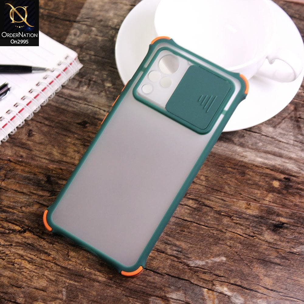 Vivo V21 - Green - Shockproof Bumper Color Border Semi Transparent Camera Slide Protection Case