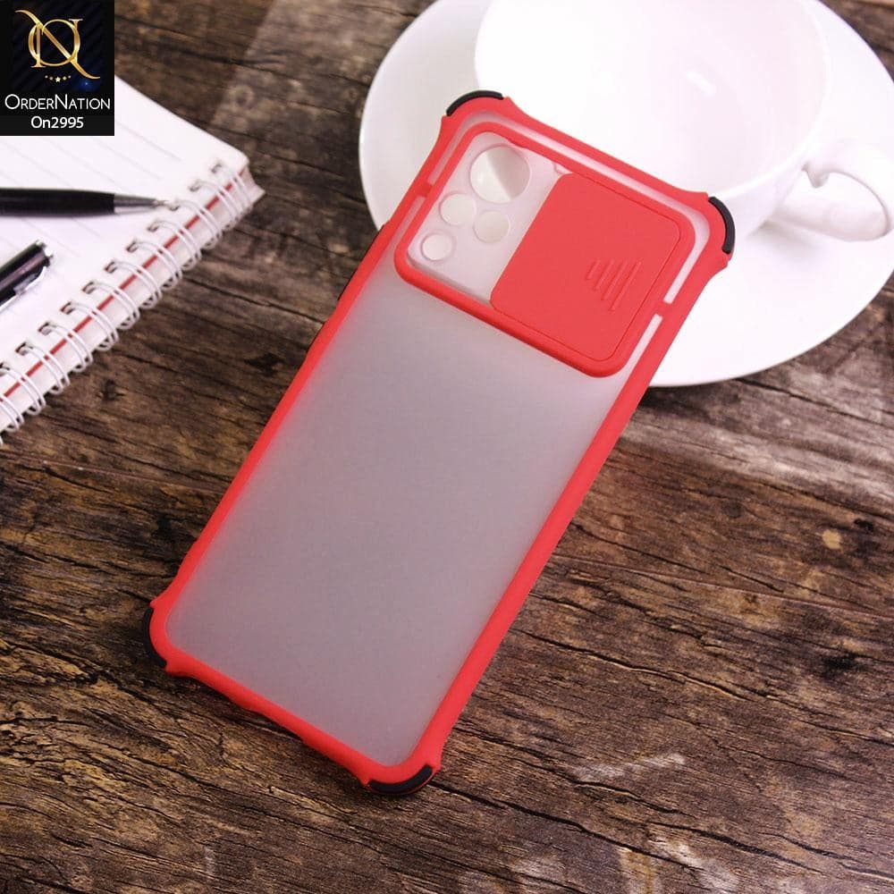 Vivo V21 - Red - Shockproof Bumper Color Border Semi Transparent Camera Slide Protection Case