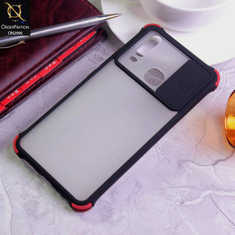 Vivo Y15 Cover - Black - Shockproof Bumper Color Border Semi Transparent Camera Slide Protection Case