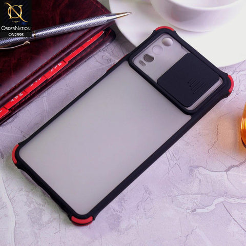 Vivo Y12s Cover - Black - Shockproof Bumper Color Border Semi Transparent Camera Slide Protection Case