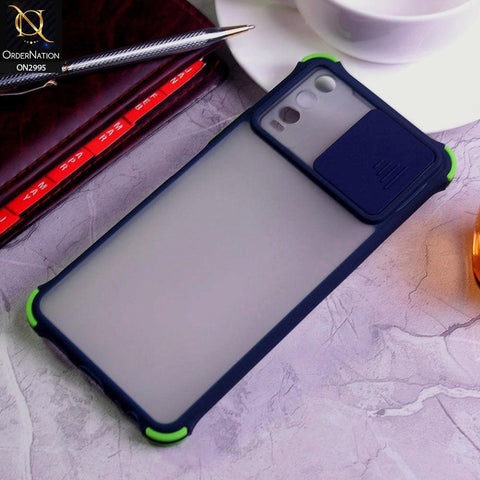 Vivo Y12s Cover - Blue - Shockproof Bumper Color Border Semi Transparent Camera Slide Protection Case