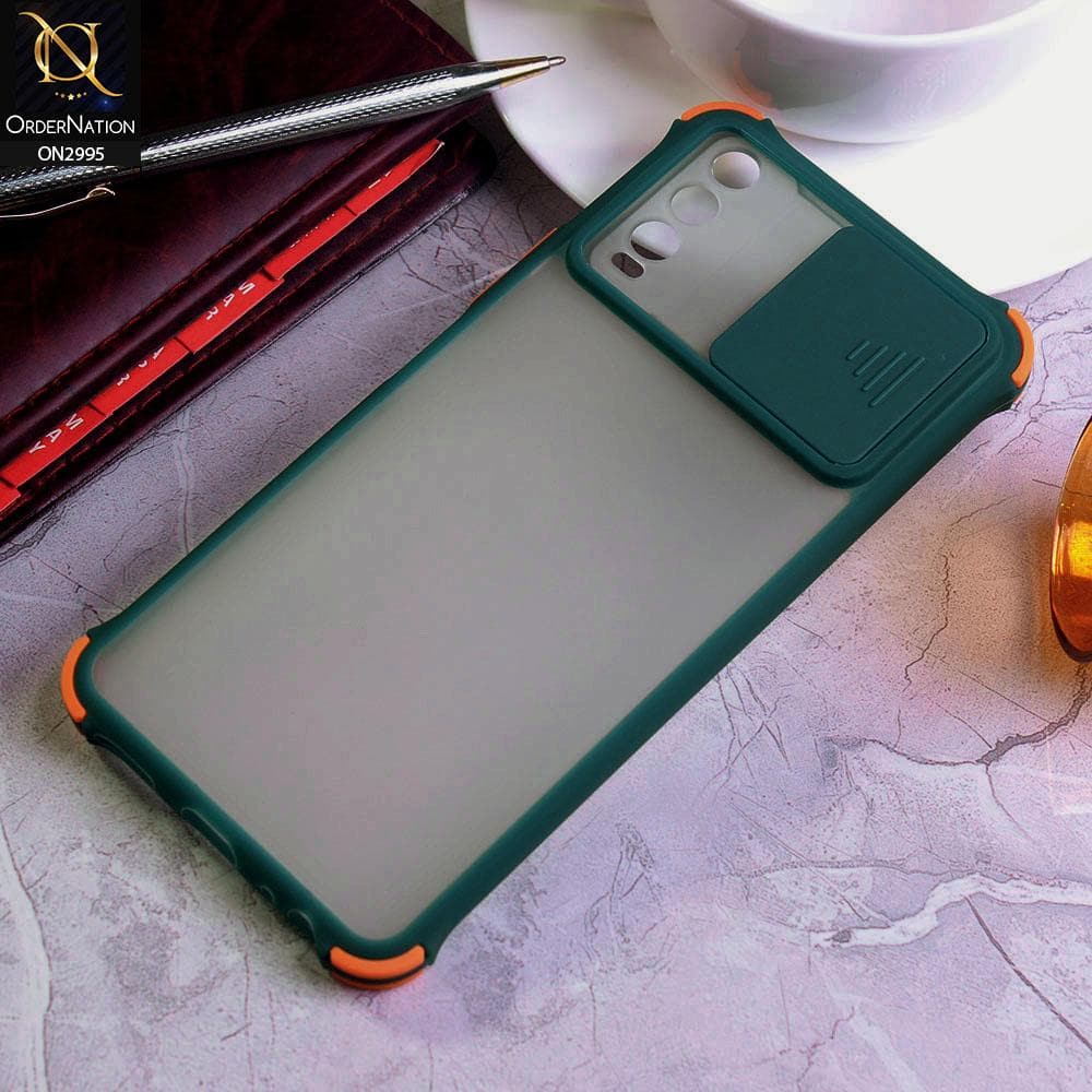 Vivo Y11s Cover - Dark Green - Shockproof Bumper Color Border Semi Transparent Camera Slide Protection Case