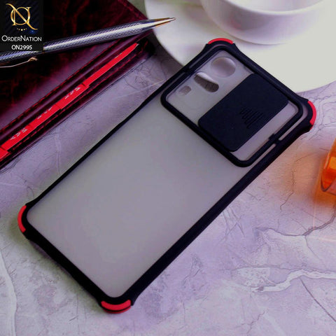 Vivo Y51a Cover - Black - Shockproof Bumper Color Border Semi Transparent Camera Slide Protection Case