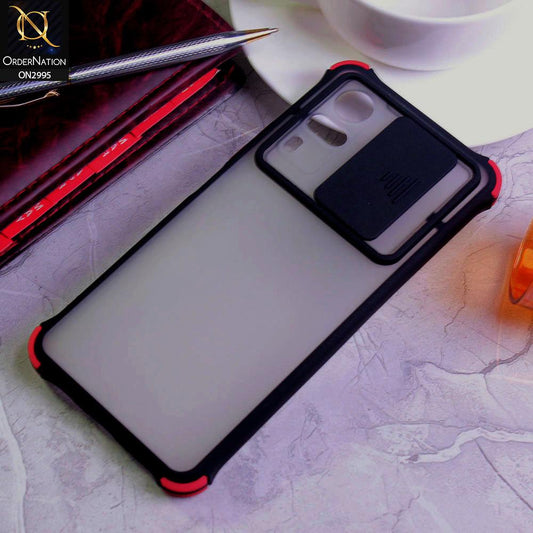 Vivo Y31 Cover - Black - Shockproof Bumper Color Border Semi Transparent Camera Slide Protection Case