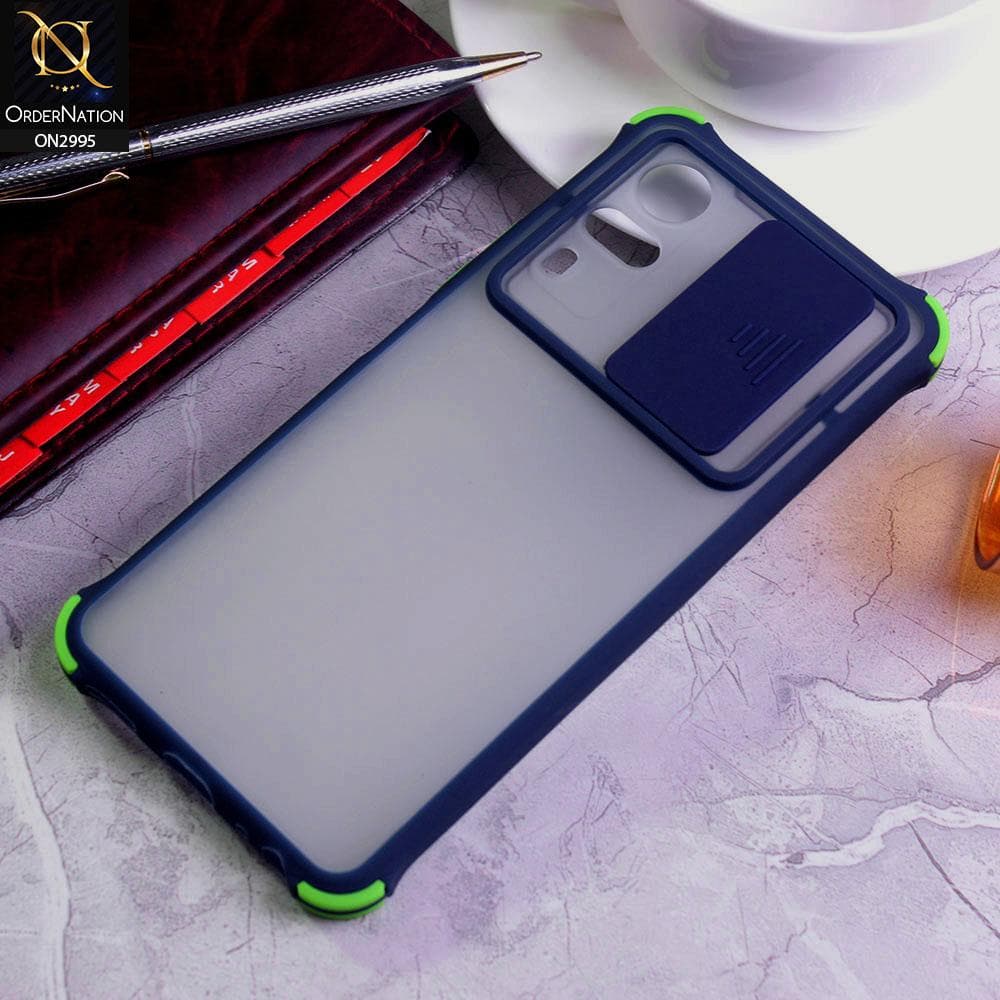 Vivo Y51 (2020 December) Cover - Blue - Shockproof Bumper Color Border Semi Transparent Camera Slide Protection Case