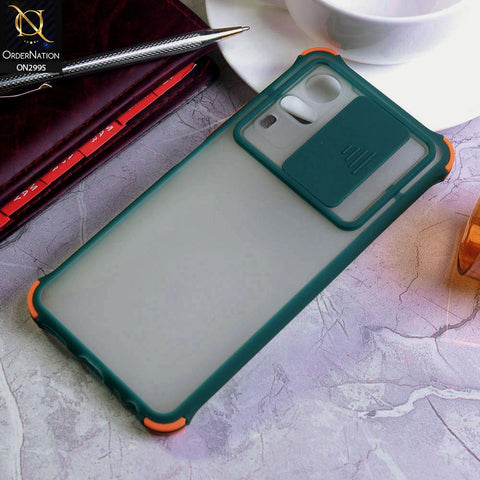 Vivo Y31 Cover - Dark Green - Shockproof Bumper Color Border Semi Transparent Camera Slide Protection Case