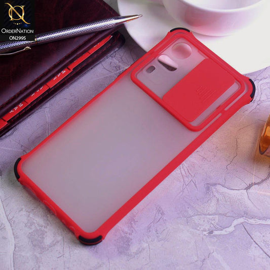 Vivo Y51a Cover - Red - Shockproof Bumper Color Border Semi Transparent Camera Slide Protection Case