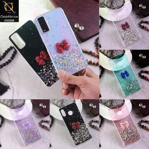 Vivo V20 Cover - Black - Bling Glitter Shinny Star Soft Case With Bow - Glitter Does Not Move