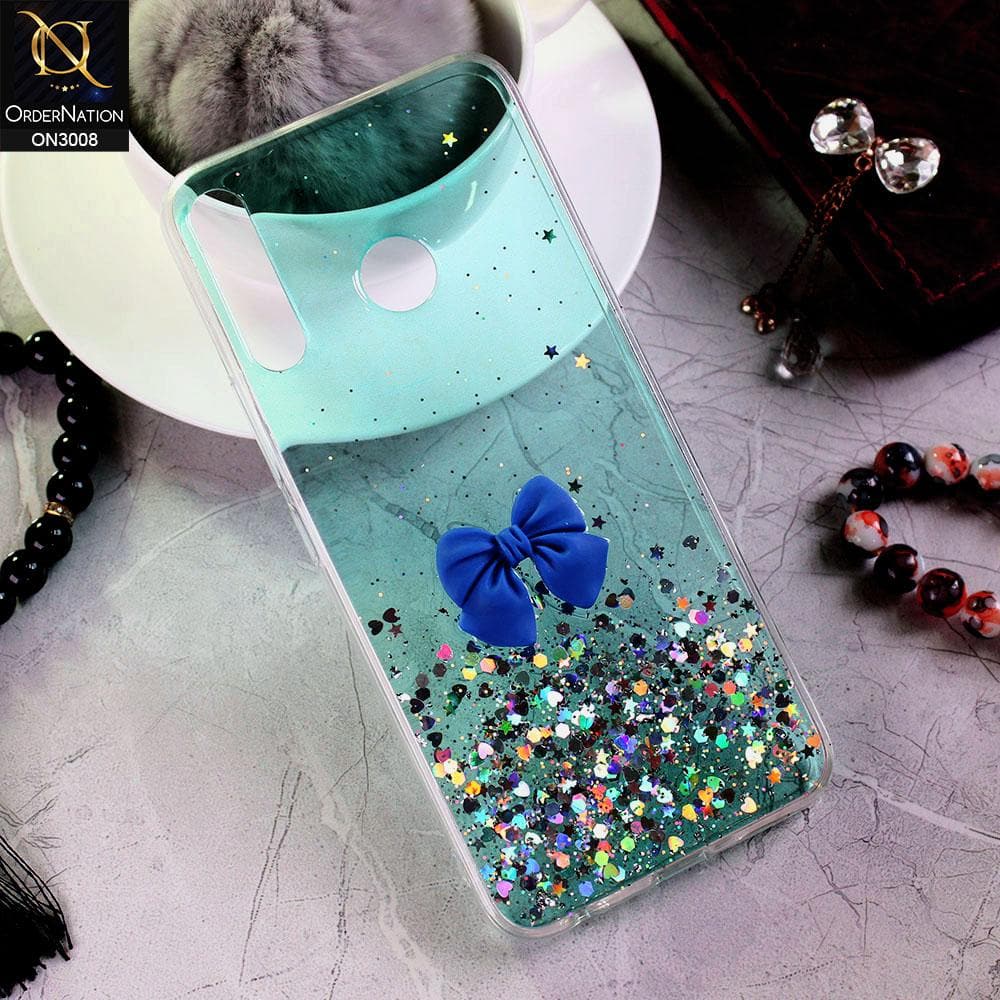 Infinix Hot 8 Cover - Sea Green - Bling Glitter Shinny Star Soft Case With Bow - Glitter Does Not Move