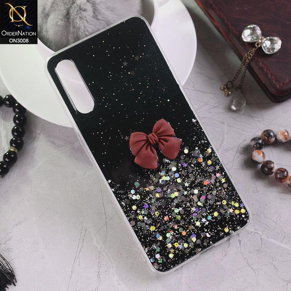 Vivo S1 Cover - Black - Bling Glitter Shinny Star Soft Case With Bow - Glitter Does Not Move