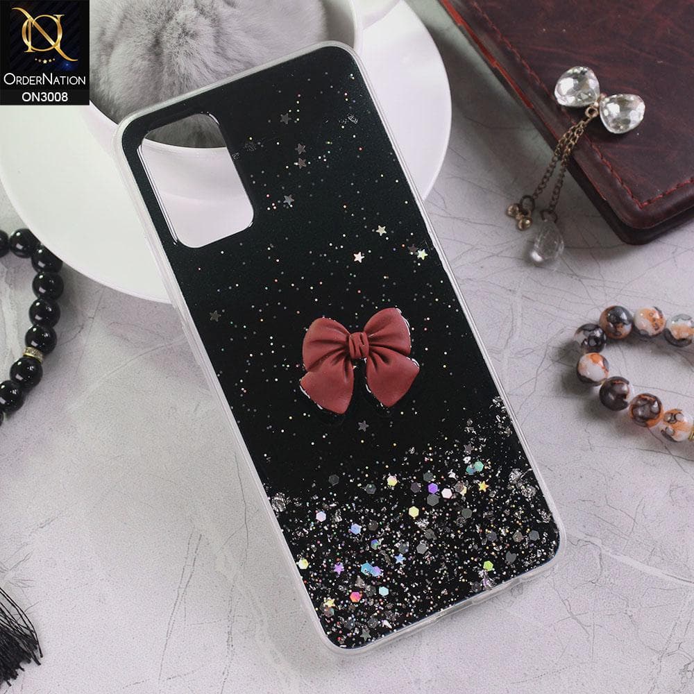 Vivo V20 Cover - Black - Bling Glitter Shinny Star Soft Case With Bow - Glitter Does Not Move