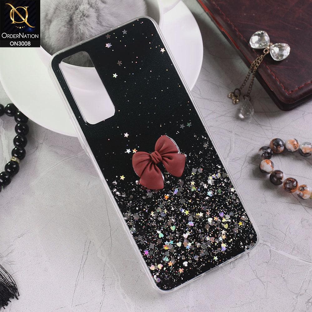 Vivo Y12s Cover - Black - Bling Glitter Shinny Star Soft Case With Bow - Glitter Does Not Move