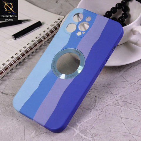 iPhone 12 Pro Cover - Blue - JDotom Soft Rainbow Series With Logo Hole Glass Protection Case