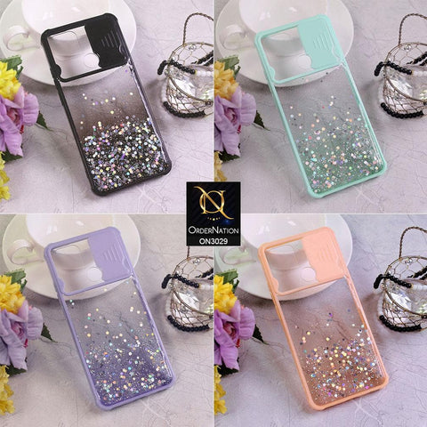 Oppo A15 Cover - Purple - Camera Slide Bling Glitter Shinny Stars Soft Border Case - Glitter Does Not Move