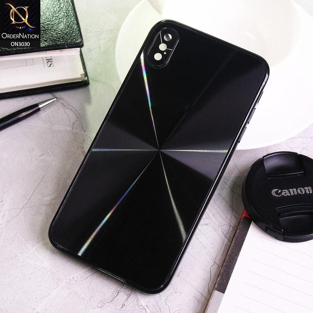 iPhone XS / X Cover - Black - Radiant Diamond Ray Reflective Aluminum Furnish Soft Borders Glass Cases