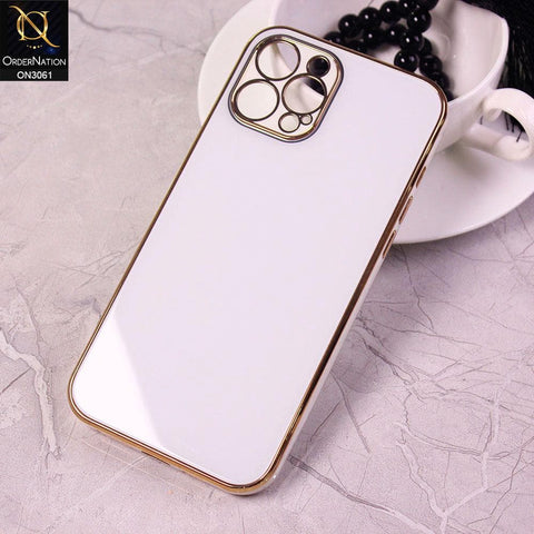 iPhone 12 Pro Max Cover - White - Soft Gold Plated Color Borders Camera Protection Back Case