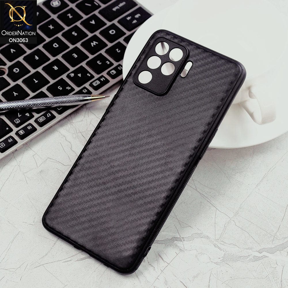 Oppo F19 Pro Cover - Black - Carbon Fiber Camera Protection Soft Case