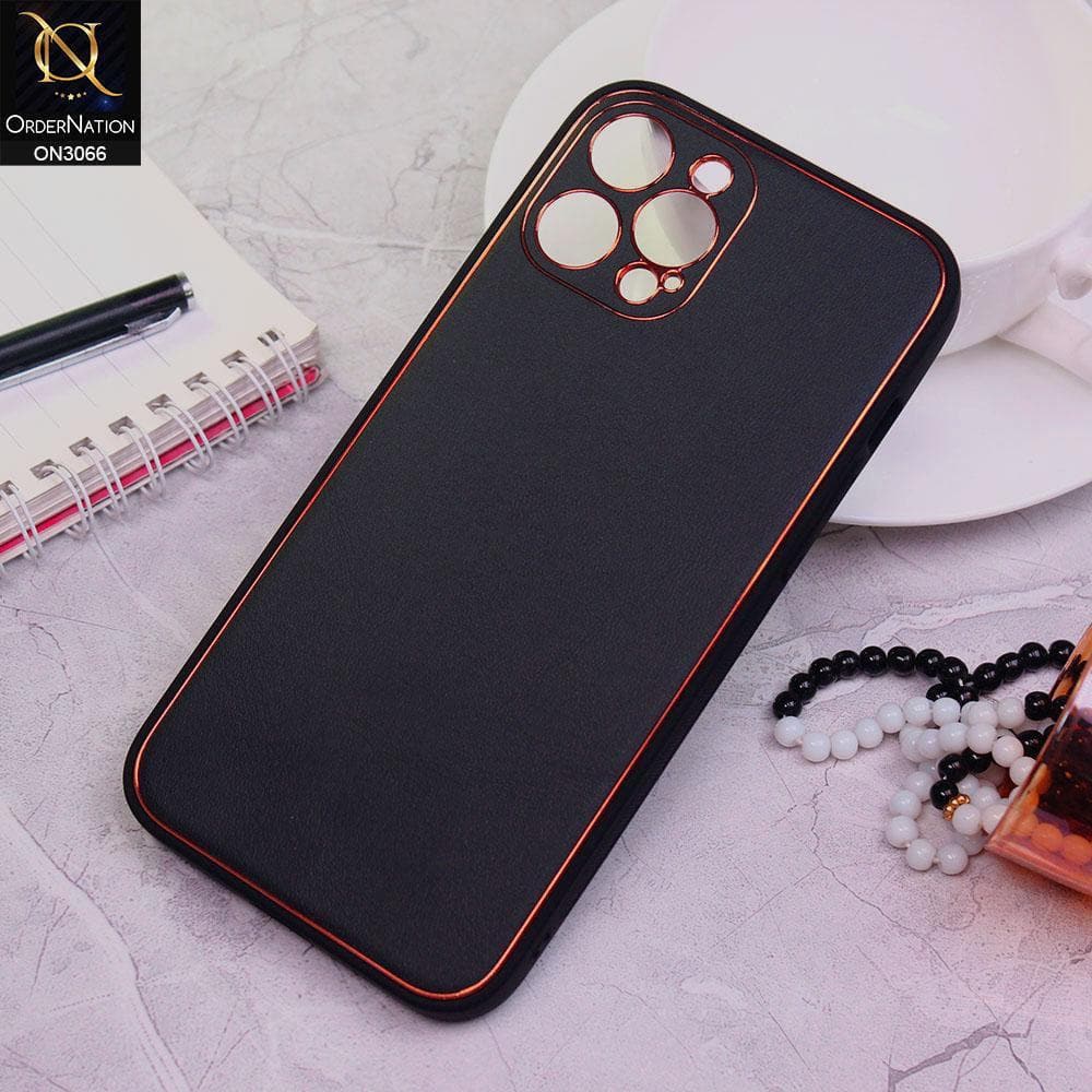 iPhone 12 Pro Max Cover - Black -  Electroplating PU Leather Coated TPU PC Soft Case