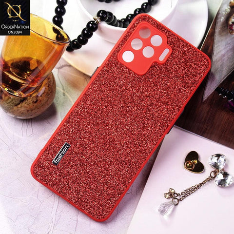 Oppo F19 Pro Cover - Red - Bling Sparking Glitter Back Shell Soft Border Camera Protection Case