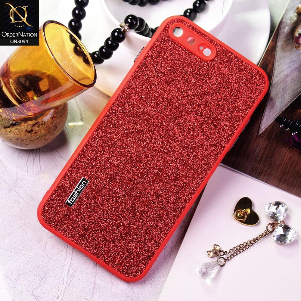 iPhone 8 Plus / 7 Plus Cover - Red - Bling Sparking Glitter Back Shell Soft Border Camera Protection Case